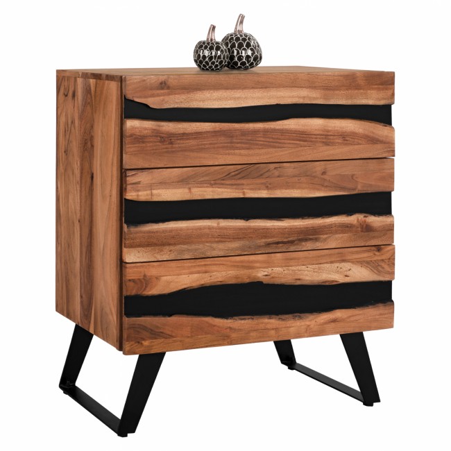 Συρταριέρα "ALICIA" από ξύλο σε φυσικό-μαύρο χρώμα 80x38x86