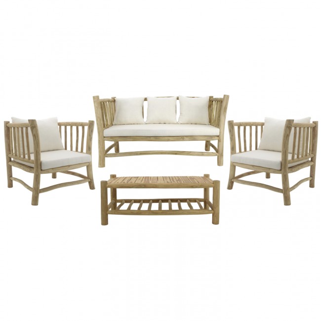 Σετ εξωτερικού χώρου 4τμχ από ξύλο σε φυσικό χρώμα 184x75x80