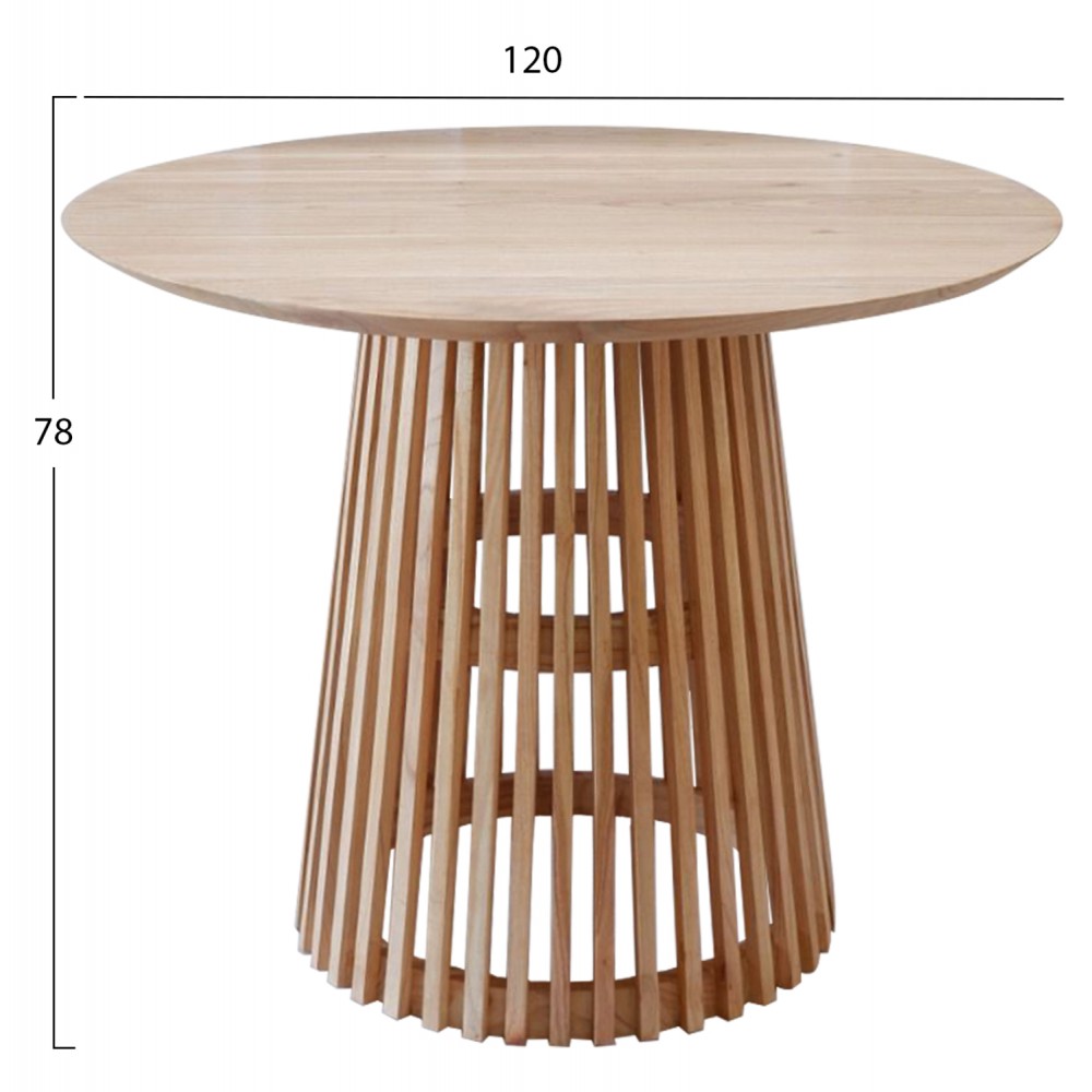 Τραπέζι "MINDI" από μασίφ ξύλο σε χρώμα φυσικό Φ120x78