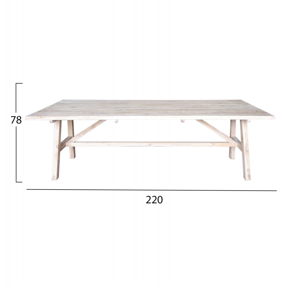 Τραπέζι από ξύλο σε χρώμα φυσικό 220x100x78