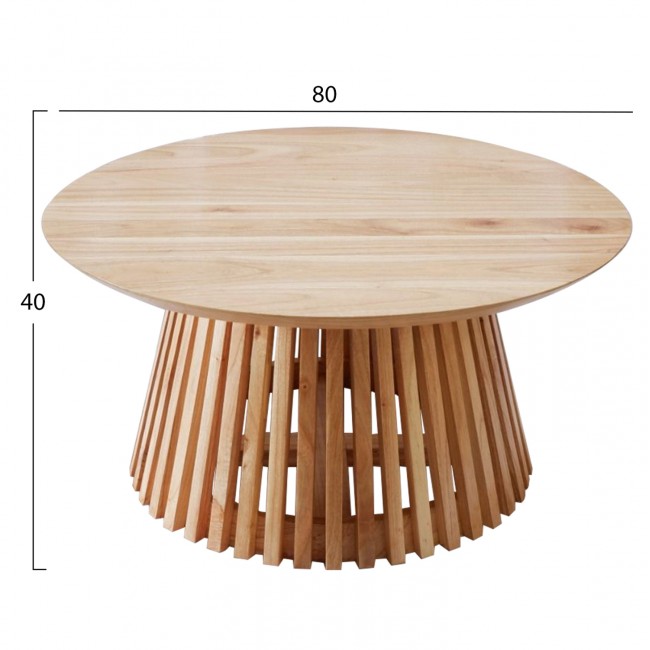 Τραπέζι σαλονιού "MINDI" από μασίφ ξύλο σε χρώμα φυσικό Φ80x40