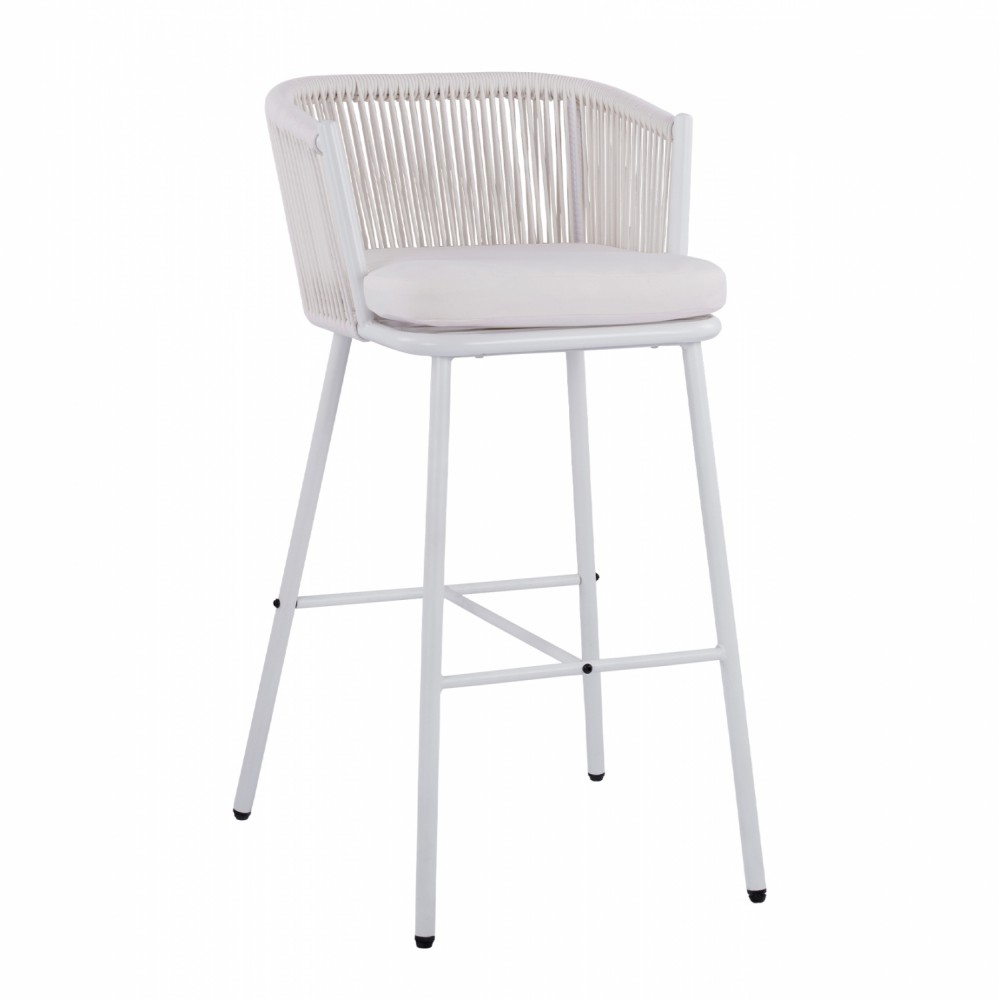 Σκαμπώ μπαρ "BROGAN" από μέταλλο/σχοινί σε λευκό χρώμα 53x42x101