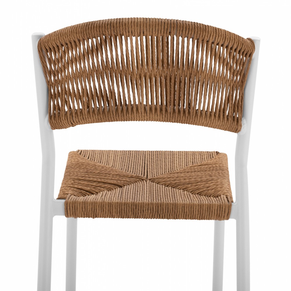 Σκαμπώ μπαρ από αλουμίνιο/σχοινί σε λευκό/μπεζ χρώμα 45.5x56x111