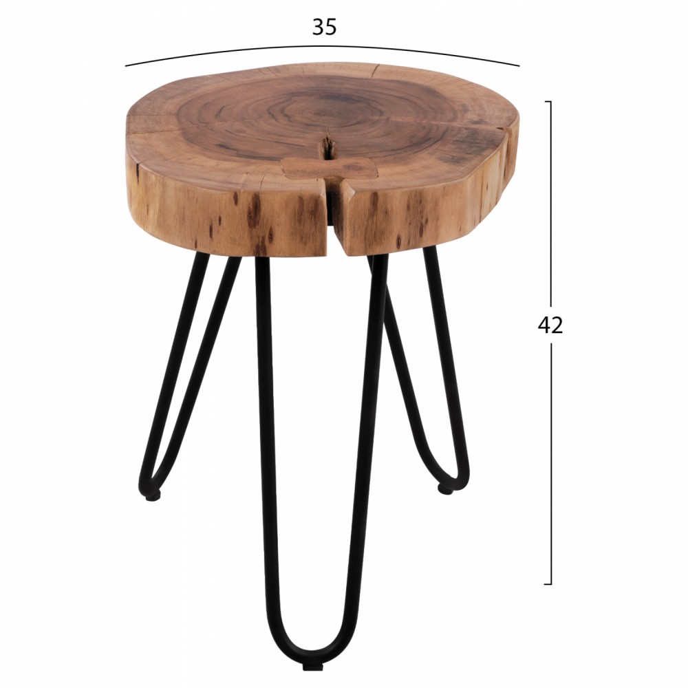 Τραπέζι-σκαμπώ "OSLO" βοηθητικό από ξύλο-μέταλλο σε χρώμα φυσικό-μαύρο Φ35x42
