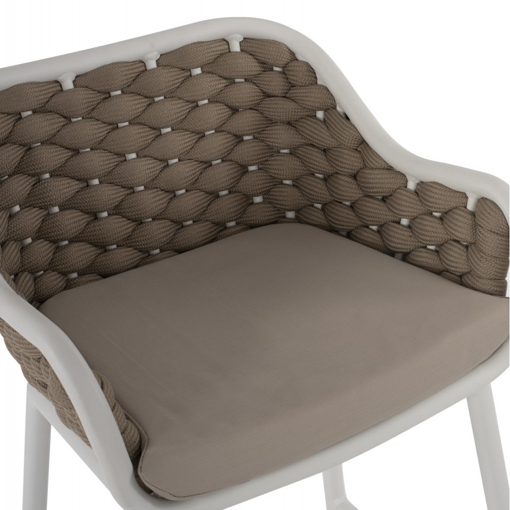 Σκαμπώ μπαρ από μέταλλο/σχοινί σε λευκό/μπεζ χρώμα 50x51x103