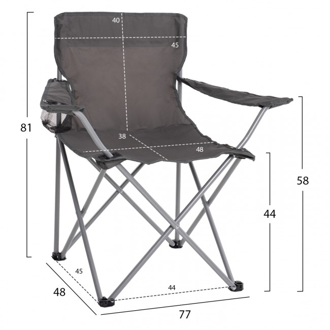 Πολυθρόνα camping πτυσσόμενη"FISHERMAN" από μέταλλο/ύφασμα σε μαύρο/γκρι χρώμα 77x48x81