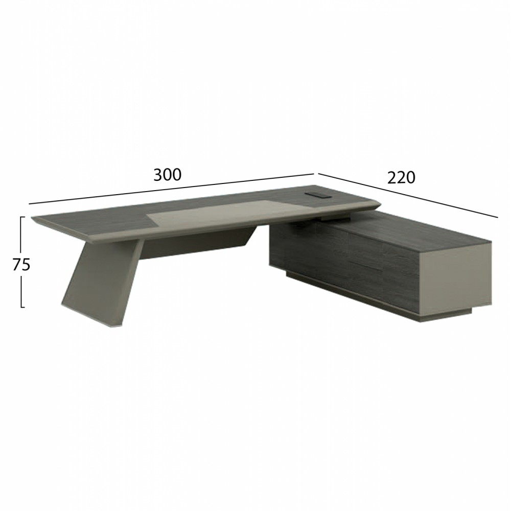 Γραφείο επαγγελματικό "LUX SERIES" δεξιά γωνία σε σταχτί/μόκα χρώμα 300x220x75