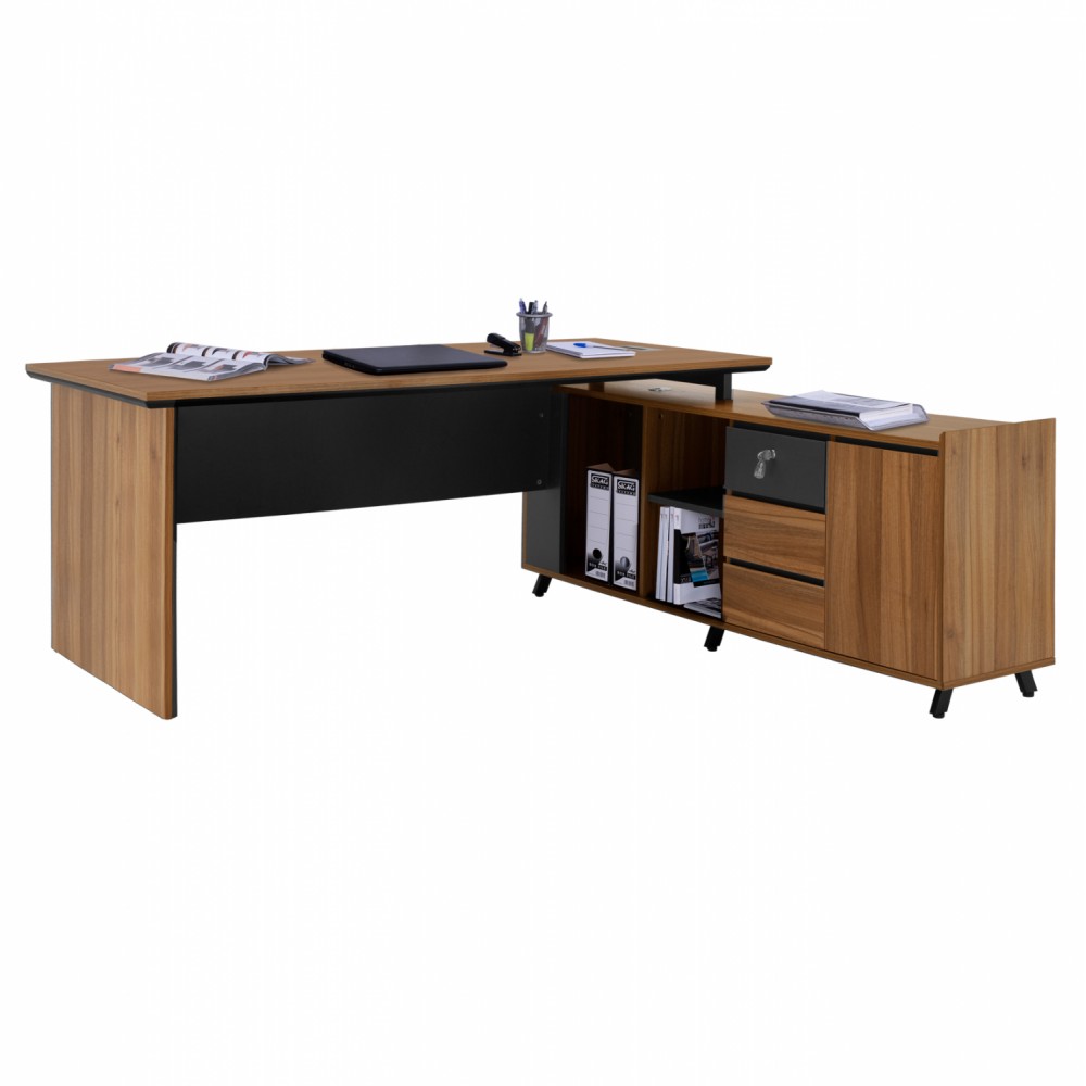 Γραφείο επαγγελματικό "SUPREME" αναστρέψιμη γωνία σε μελί/γκρί χρώμα 200x180x76