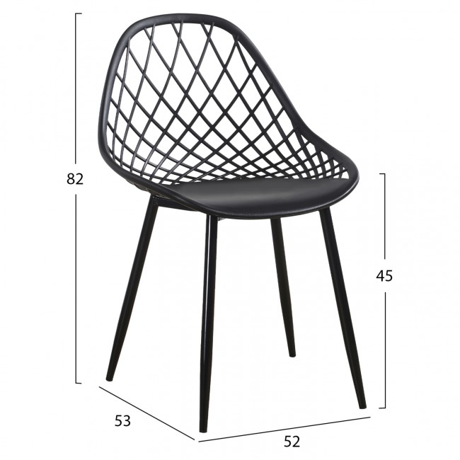 Καρέκλα ''LIO'' από PP/μέταλλο σε μαύρο/μαύρο χρώμα 52x53x82