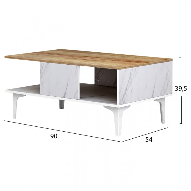 Τραπέζι σαλονιού "GUNNEZ" σε φυσικό/λευκό μαρμάρου χρώμα 90x54x39,5
