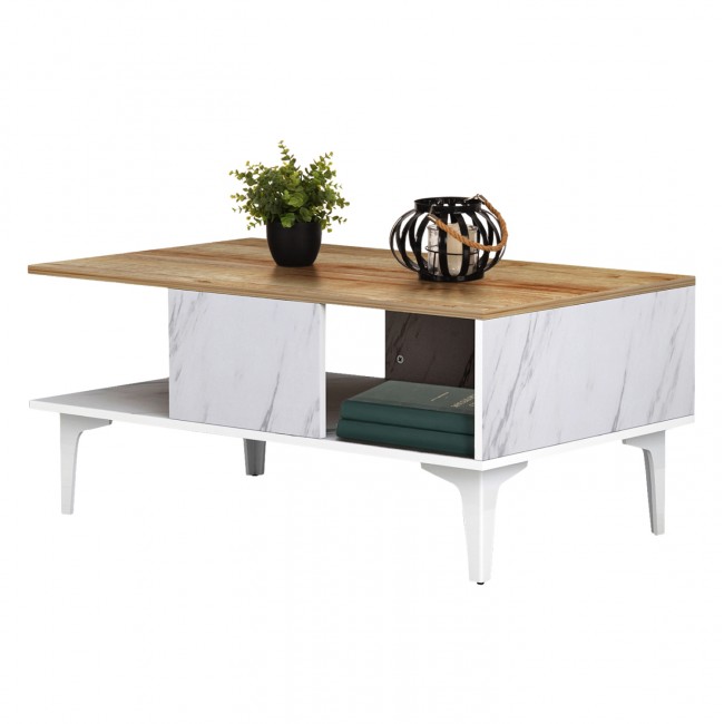 Τραπέζι σαλονιού "GUNNEZ" σε φυσικό/λευκό μαρμάρου χρώμα 90x54x39,5