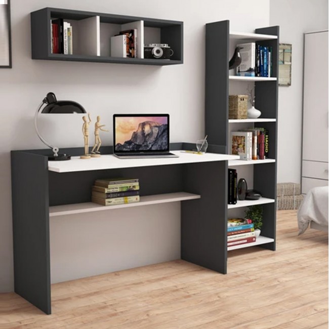 Σετ γραφείου 3τμχ σε χρώμα γκρι/λευκό 118x58x80