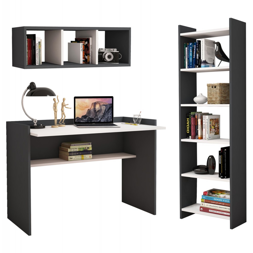 Σετ γραφείου 3τμχ σε χρώμα γκρι/λευκό 118x58x80