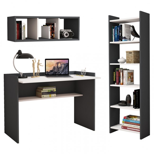 Σετ γραφείου 3τμχ σε χρώμα γκρι/λευκό 118x58x80