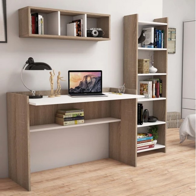 Σετ γραφείου 3τμχ σε χρώμα σονόμα/λευκό 118x58x80