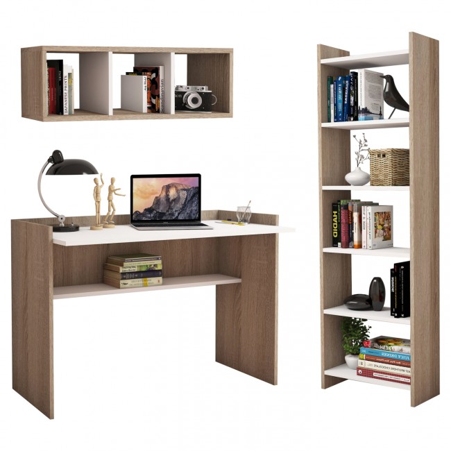 Σετ γραφείου 3τμχ σε χρώμα σονόμα/λευκό 118x58x80