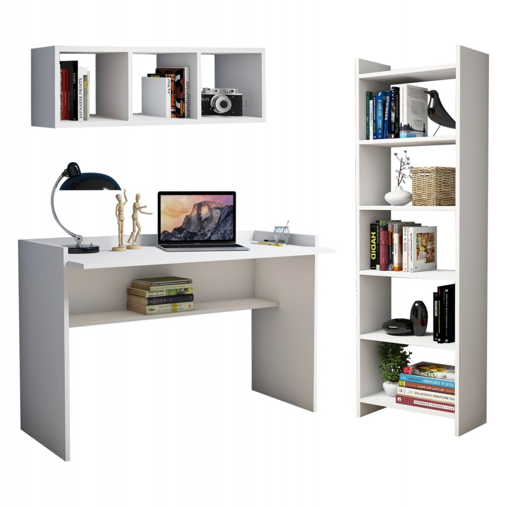 Σετ γραφείου 3τμχ σε χρώμα λευκό 118x58x80