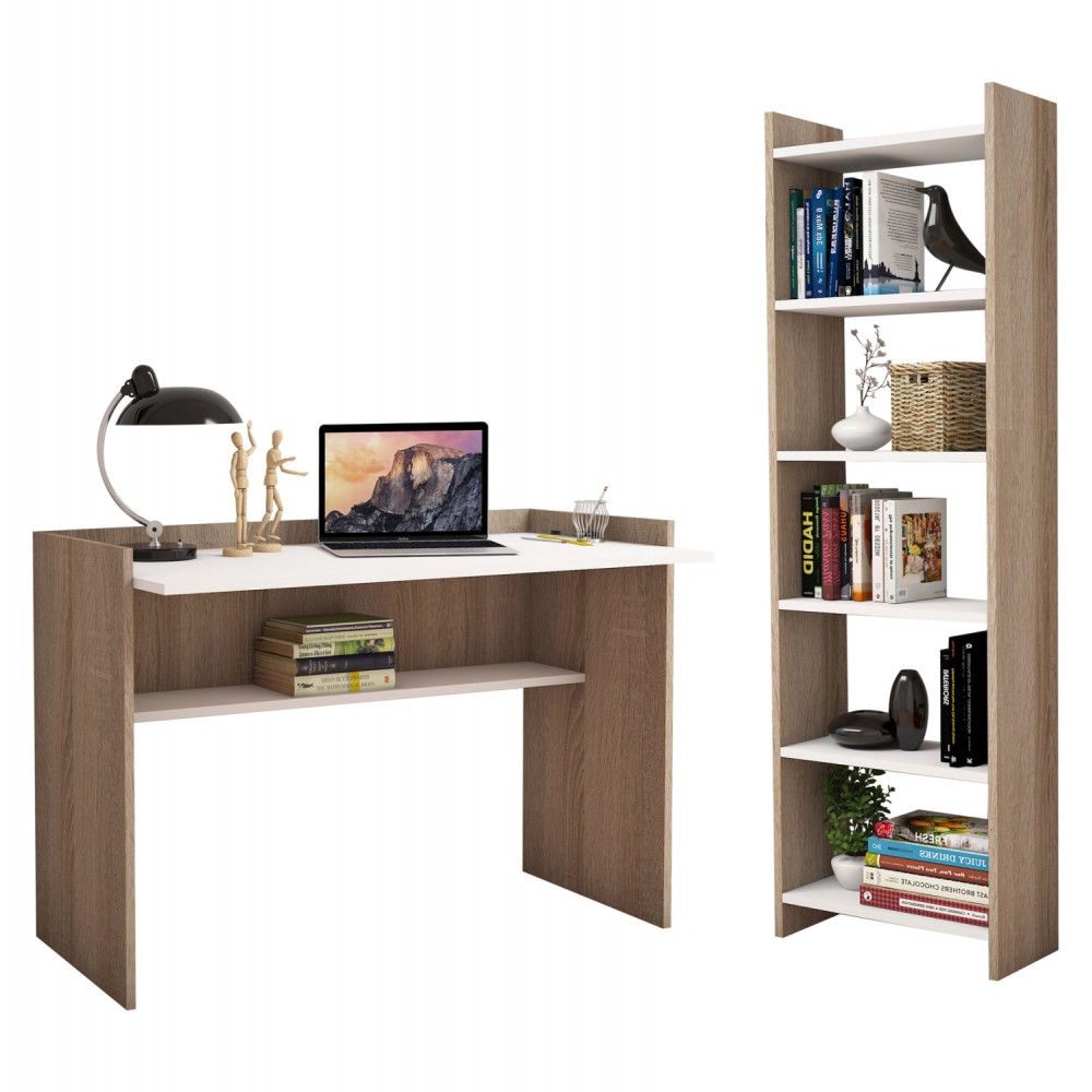 Σετ γραφείου 2τμχ σε χρώμα σονόμα/λευκό 118x58x80