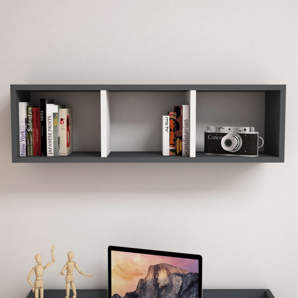 Ραφιέρα τοίχου σε χρώμα γκρι/λευκό 90x22x25.6