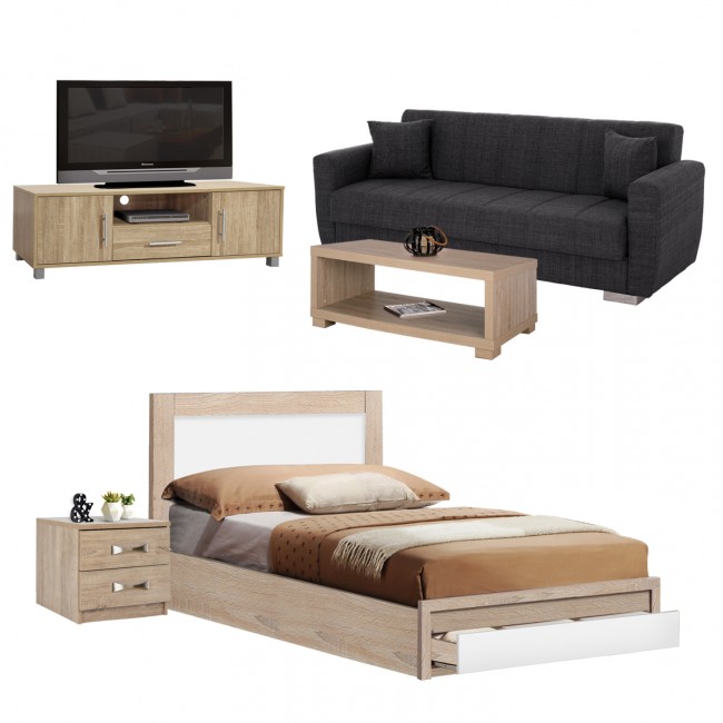 Σετ φοιτητικό πακέτο 5τμχ απο ύφασμα σε χρώμα γκρι/σονόμα/λευκό 119x196x92,5