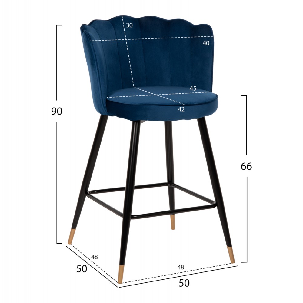 Σκαμπό μπαρ "VESNA"απο βελούδο/μέταλλο σε χρώμα μπλέ/μαύρο 50x50x90