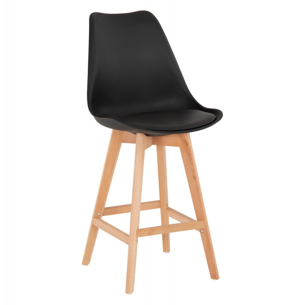 Σκαμπό μπαρ "VEGAS" από πολυπροπυλένιο-ξύλο σε μαύρο-φυσικό χρώμα 47x58x100