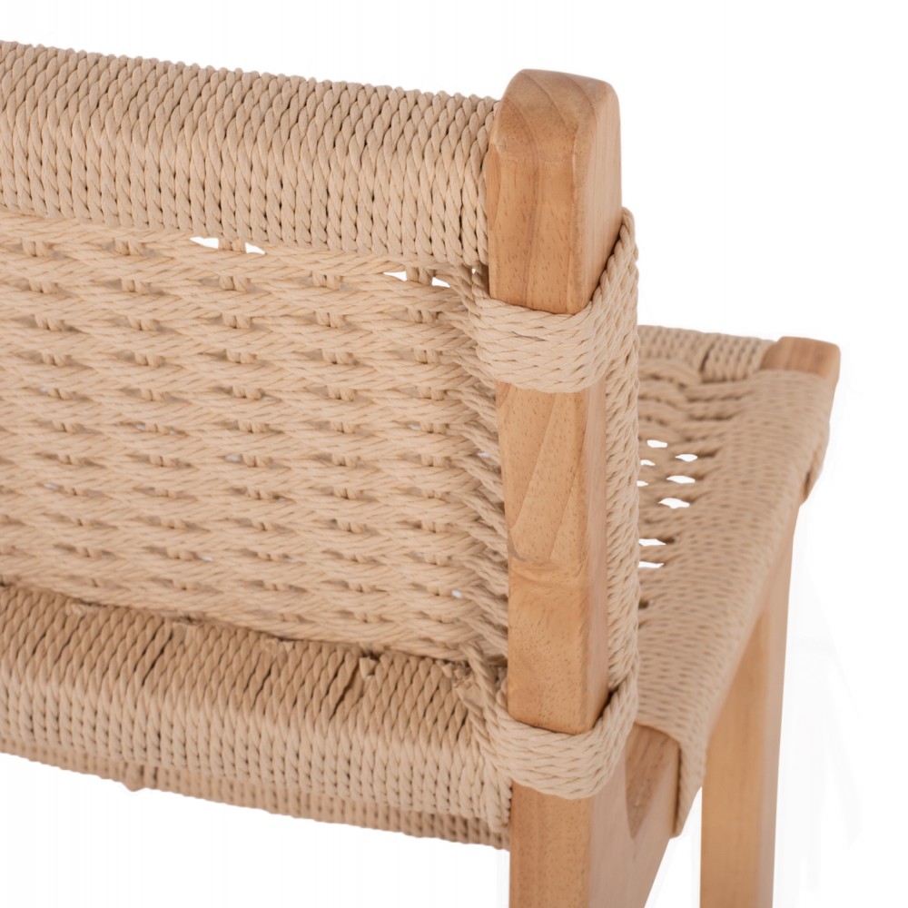 Σκαμπό μπαρ από σχοινί/ξύλο σε χρώμα μπέζ/φυσίκο 45x46x95