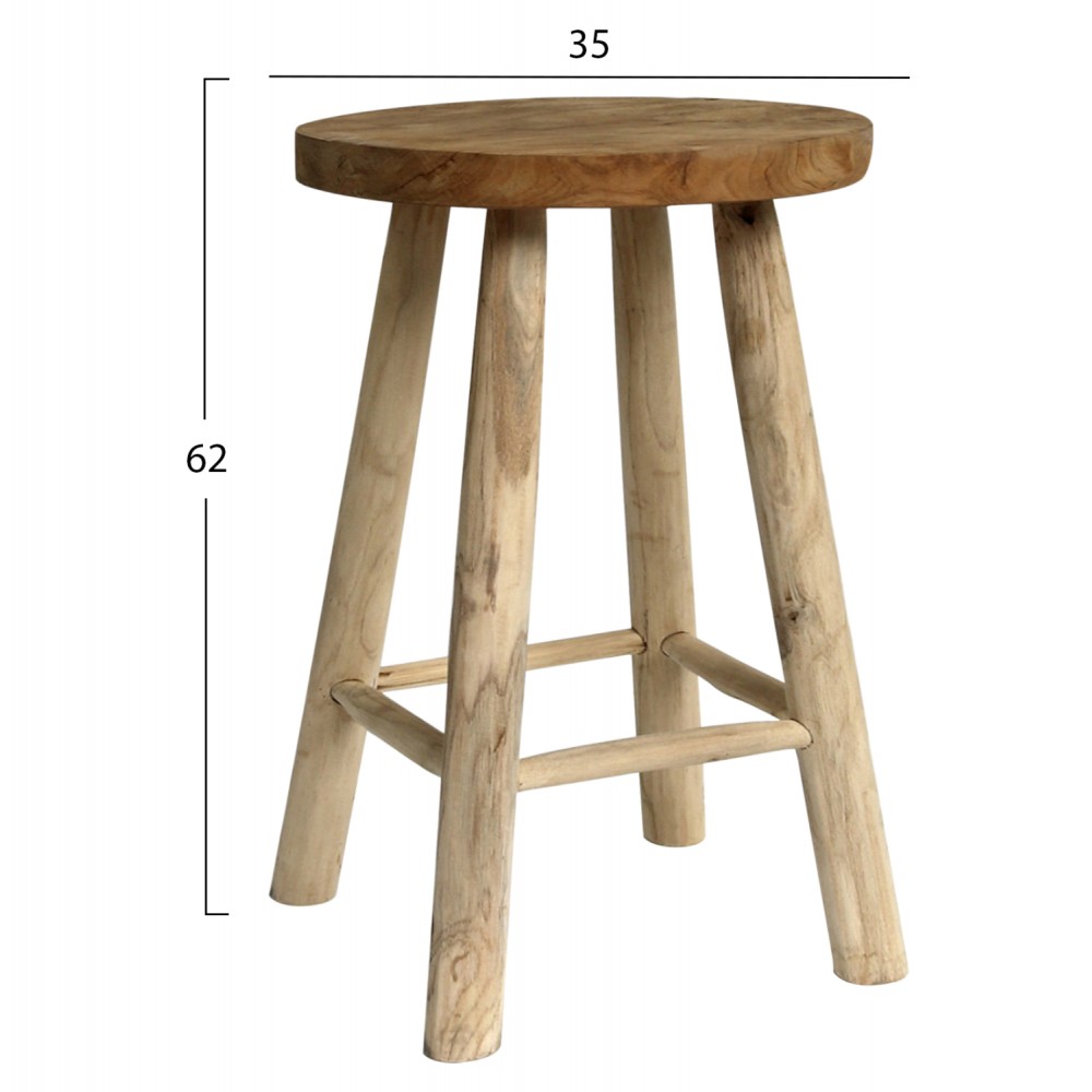 Σκαμπό μπαρ από ξύλο σε φυσικό χρώμα Φ30x62