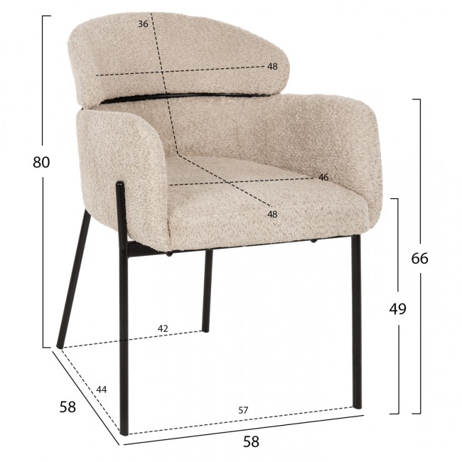 Πολυθρόνα "WOLF" από ύφασμα/μέταλλο σε χρώμα εκρού/μαύρο 58x58x80