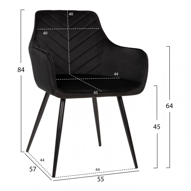 Πολυθρόνα "LATRELL" από βελούδο/μέταλλο σε χρώμα μαύρο 55x57x84