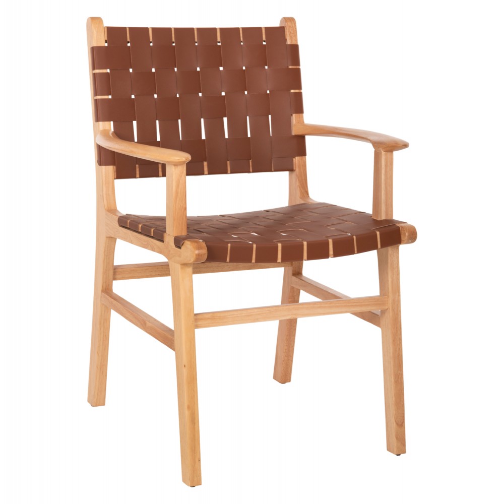 Πολυθρόνα "FELIPE" από τεχνόδερμα/ξύλο σε χρώμα καφέ/φυσίκο 62x59x86