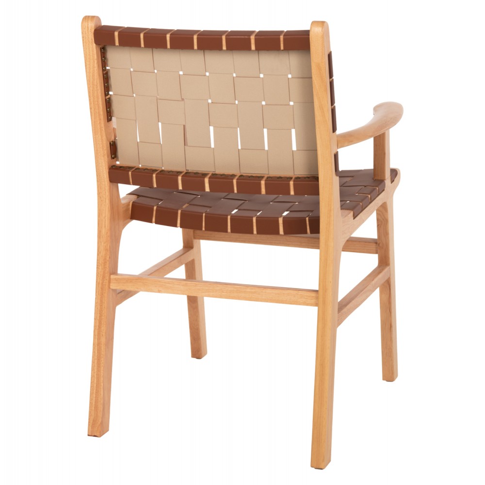 Πολυθρόνα "FELIPE" από τεχνόδερμα/ξύλο σε χρώμα καφέ/φυσίκο 62x59x86