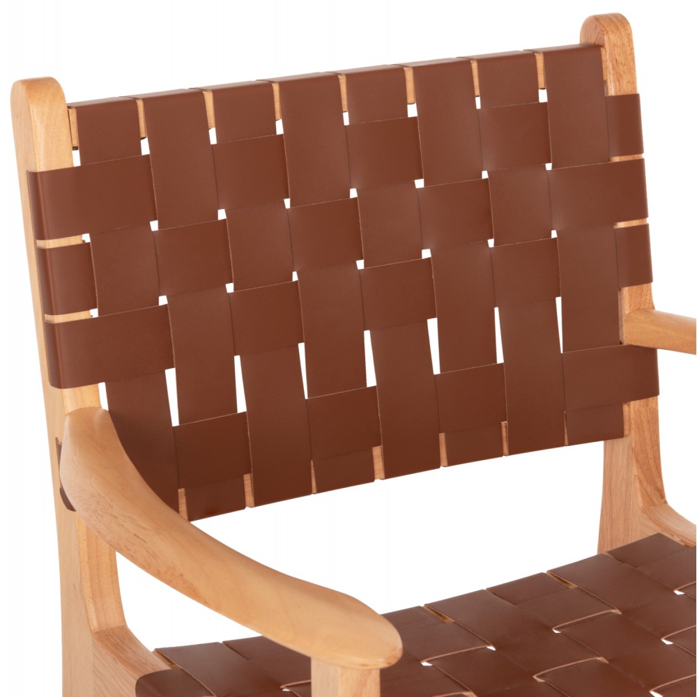 Πολυθρόνα "FELIPE" από τεχνόδερμα/ξύλο σε χρώμα καφέ/φυσίκο 62x59x86