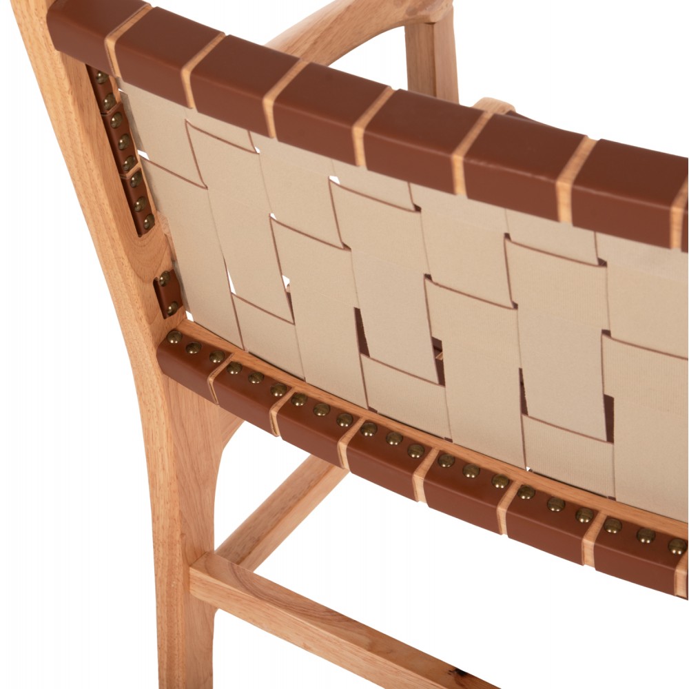 Πολυθρόνα "FELIPE" από τεχνόδερμα/ξύλο σε χρώμα καφέ/φυσίκο 62x59x86