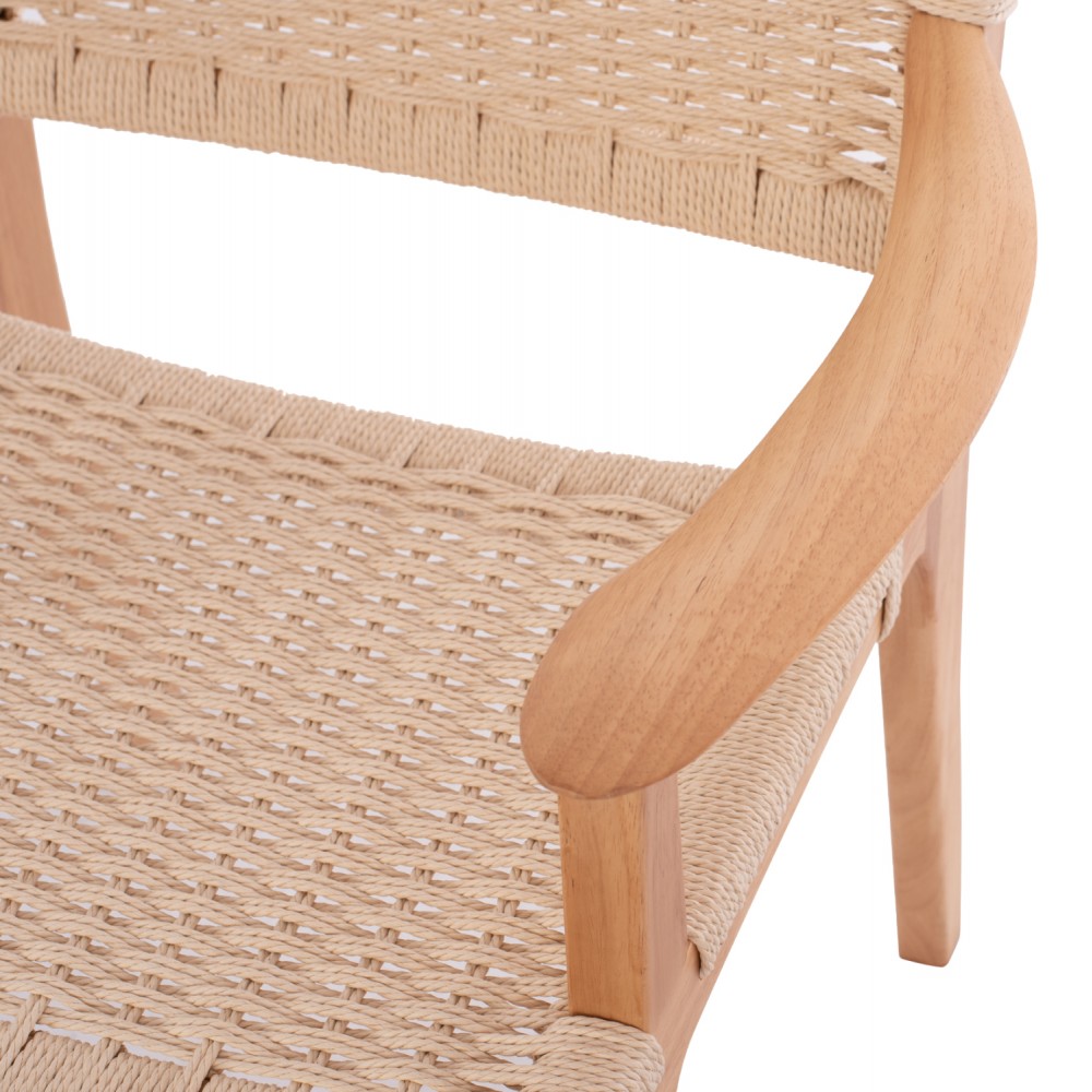 Πολυθρόνα "IGNACIO" από ξύλο/σχοινί σε φυσικό χρώμα 69x59x86