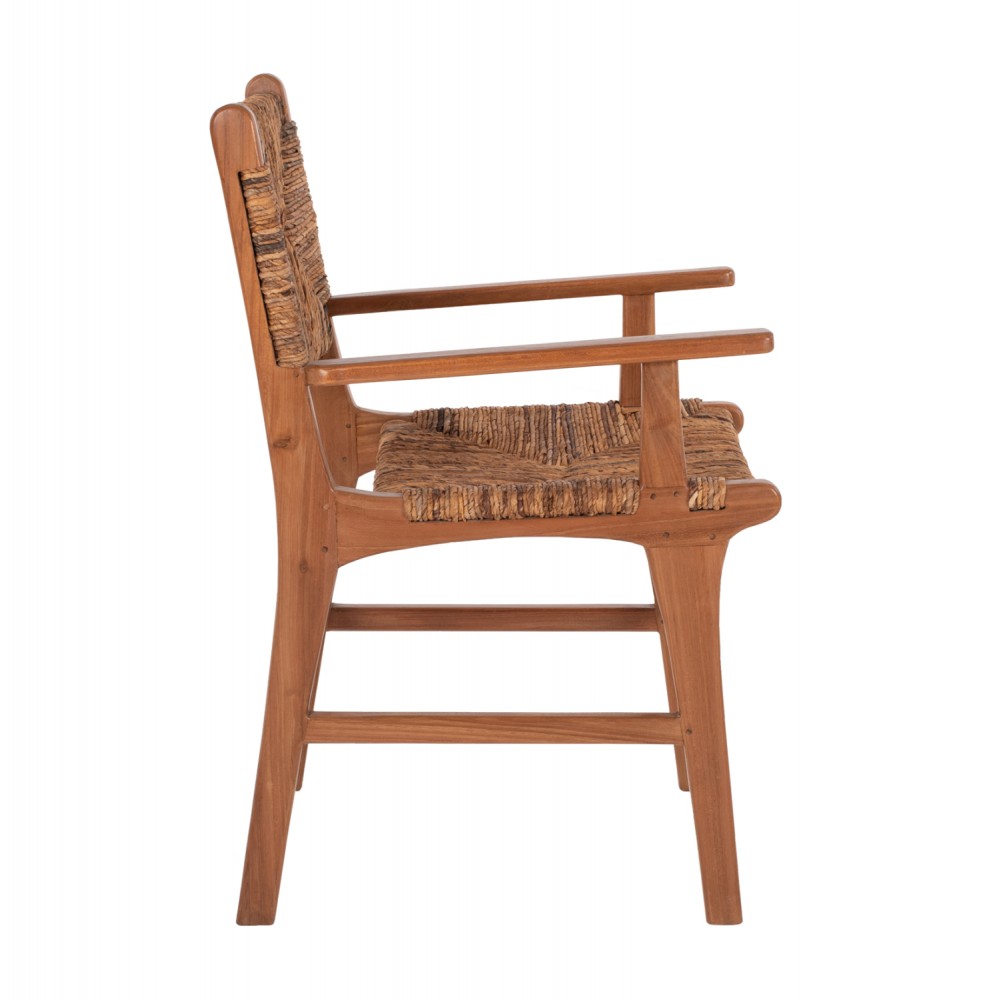 Πολυθρόνα από μασίφ ξύλο/ψάθα σε χρώμα καφέ 54x58x86,5
