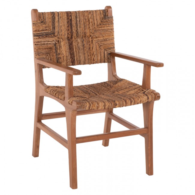 Πολυθρόνα από μασίφ ξύλο/ψάθα σε χρώμα καφέ 54x58x86,5