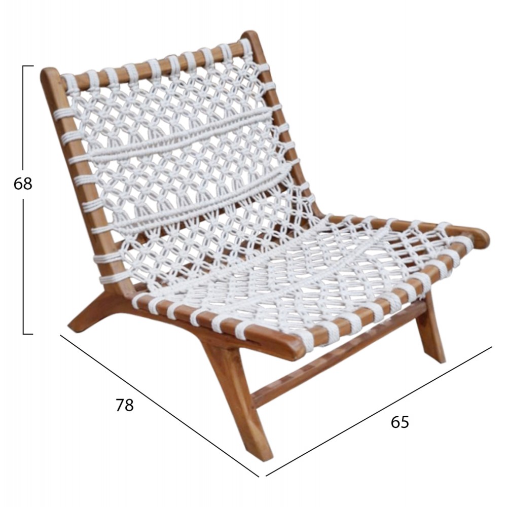 Πολυθρόνα από ξύλο/σχοινί σε χρώμα λευκό/φυσικό  65x78x68