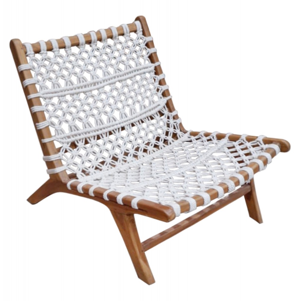 Πολυθρόνα από ξύλο/σχοινί σε χρώμα λευκό/φυσικό  65x78x68