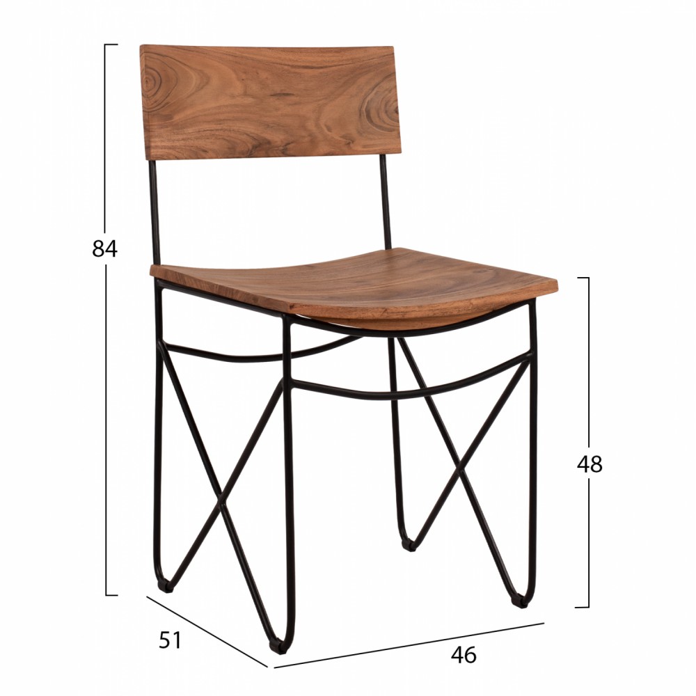 Καρέκλα από ξύλο/μέταλλο σε χρώμα φυσικό/μαύρο 46x51x84