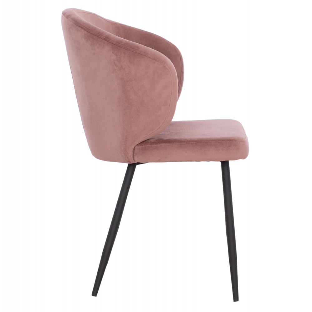 Πολυθρόνα τραπεζαρίας "JIYA" από βελούδο/μέταλλο σε χρώμα σάπιο μήλο/μαύρο 60x60x85