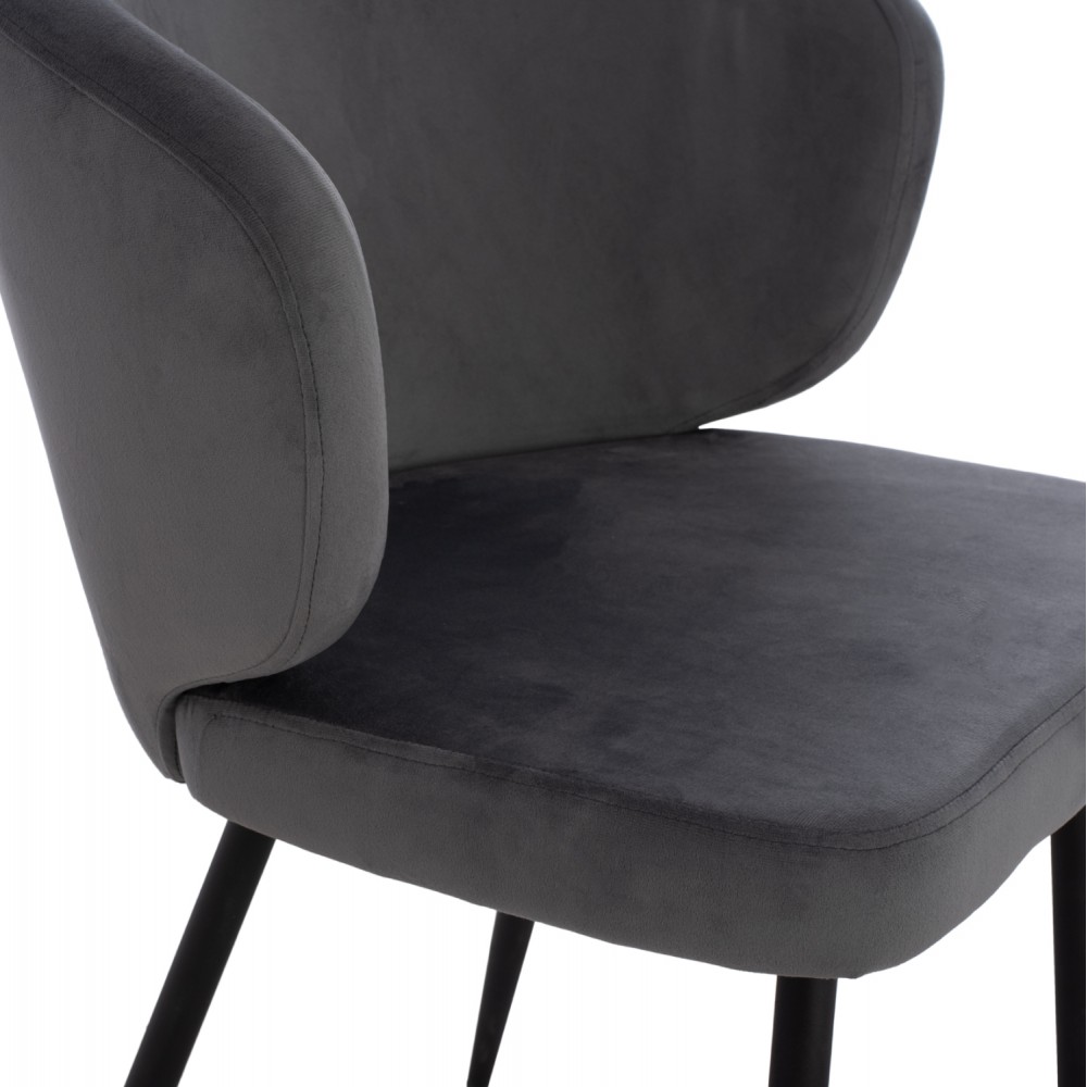 Πολυθρόνα τραπεζαρίας "JIYA" από βελούδο/μέταλλο σε χρώμα γκρί/μαύρο 60x60x85