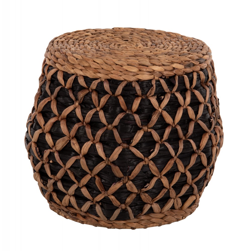 Σκαμπό "TEOFILO" από ψάθα σε φυσικό-μαύρο χρώμα Φ43x38