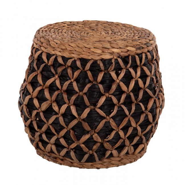 Σκαμπό "TEOFILO" από ψάθα σε φυσικό-μαύρο χρώμα Φ43x38