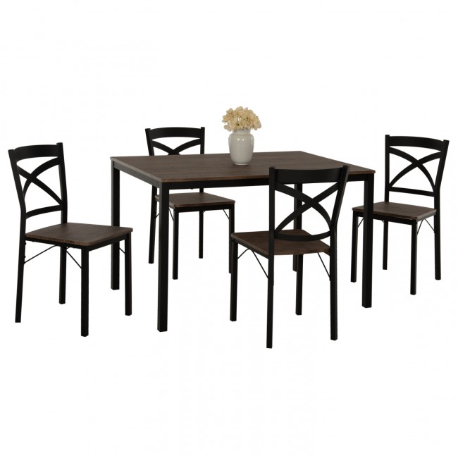 Σετ τραπεζαρίας "GOOSE" 5τμχ από ξύλο/μέταλλο σε χρώμα καρυδί/μαύρο 120x80x75