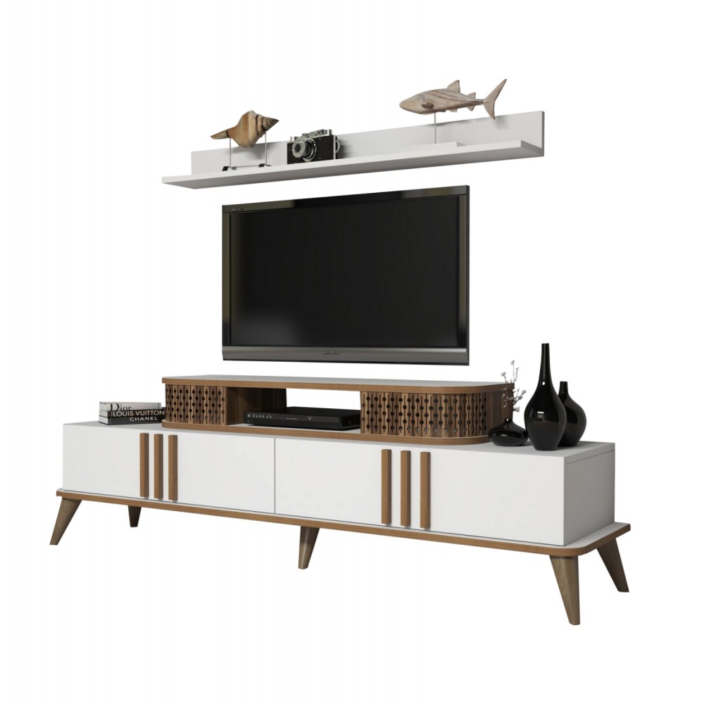 Σύνθεση τηλεόρασης σε λευκό/καρυδί χρώμα 168x39x51,60