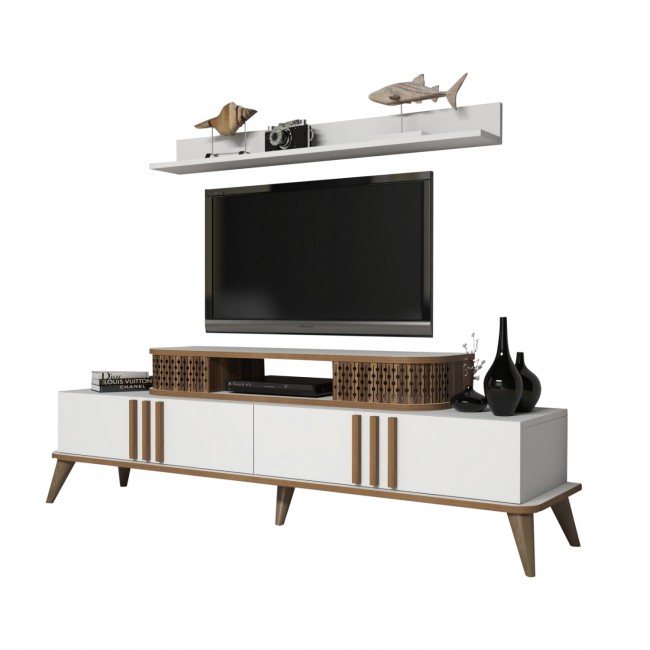 Σύνθεση τηλεόρασης σε λευκό/καρυδί χρώμα 168x39x51,60