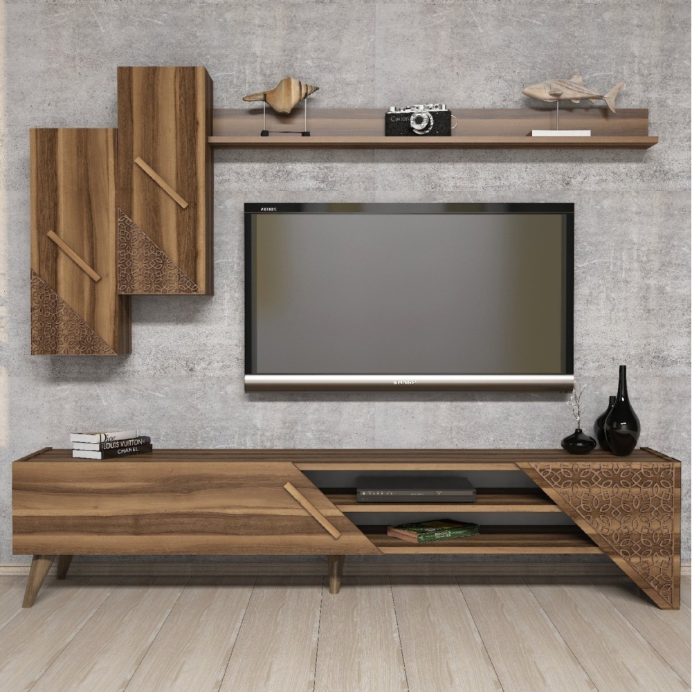Σύνθεση τηλεορασης σε χρώμα καρυδί  180x37x40