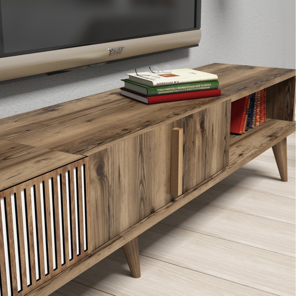 Σύνθεση τηλεόρασης σε καρυδί/λευκό χρώμα 180x35x40