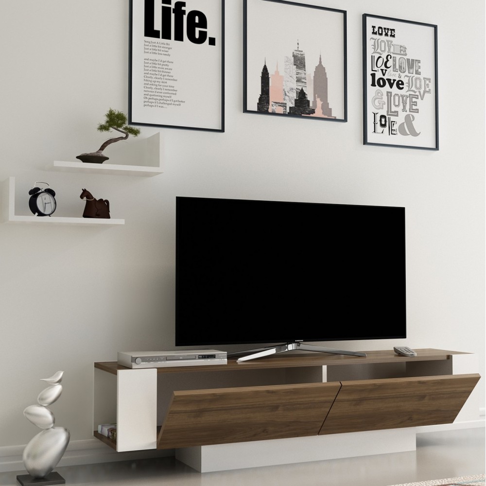 Σύνθεση τηλεόρασης σε καρυδί/λεύκο χρώμα 150x41,6x31